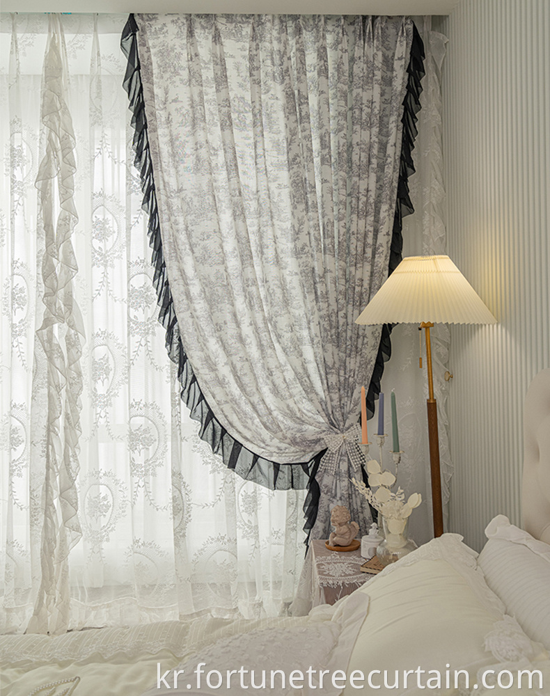 Elegant Falbala Bedroom Printed Curtains